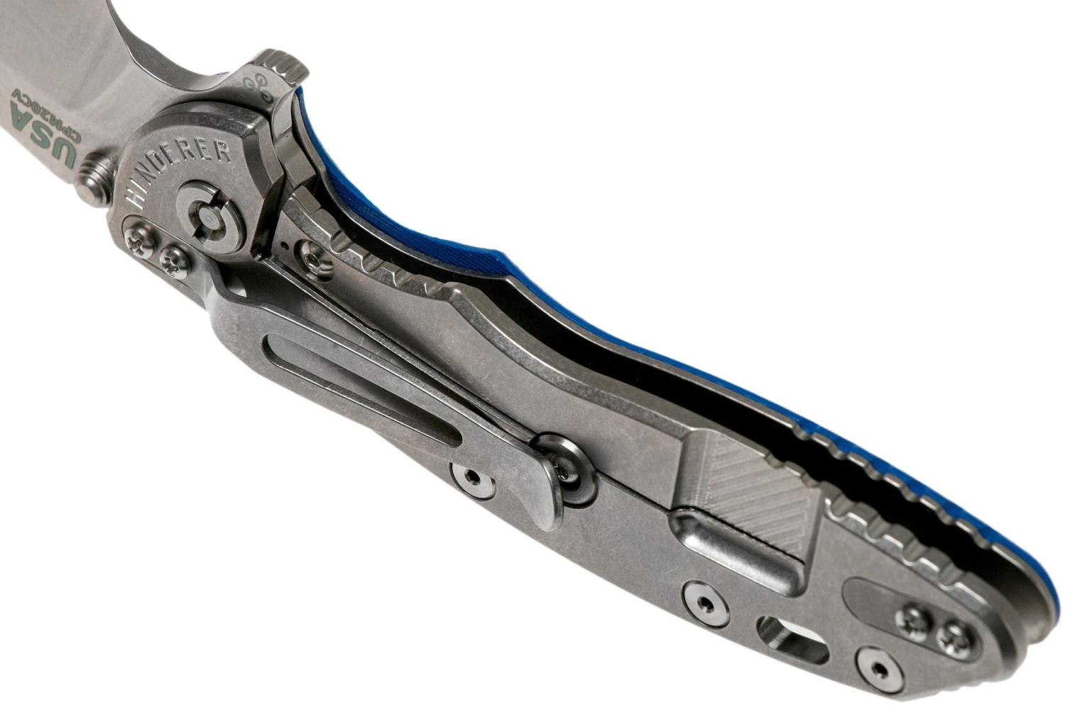 Rick Hinderer XM18 3.5" Skinny Sheepsfoot 20CV, Couteau De Poche Blue G10 5 Rick Hinderer XM18 3.5" Skinny Sheepsfoot 20CV, Couteau De Poche Blue G10 – Image 5