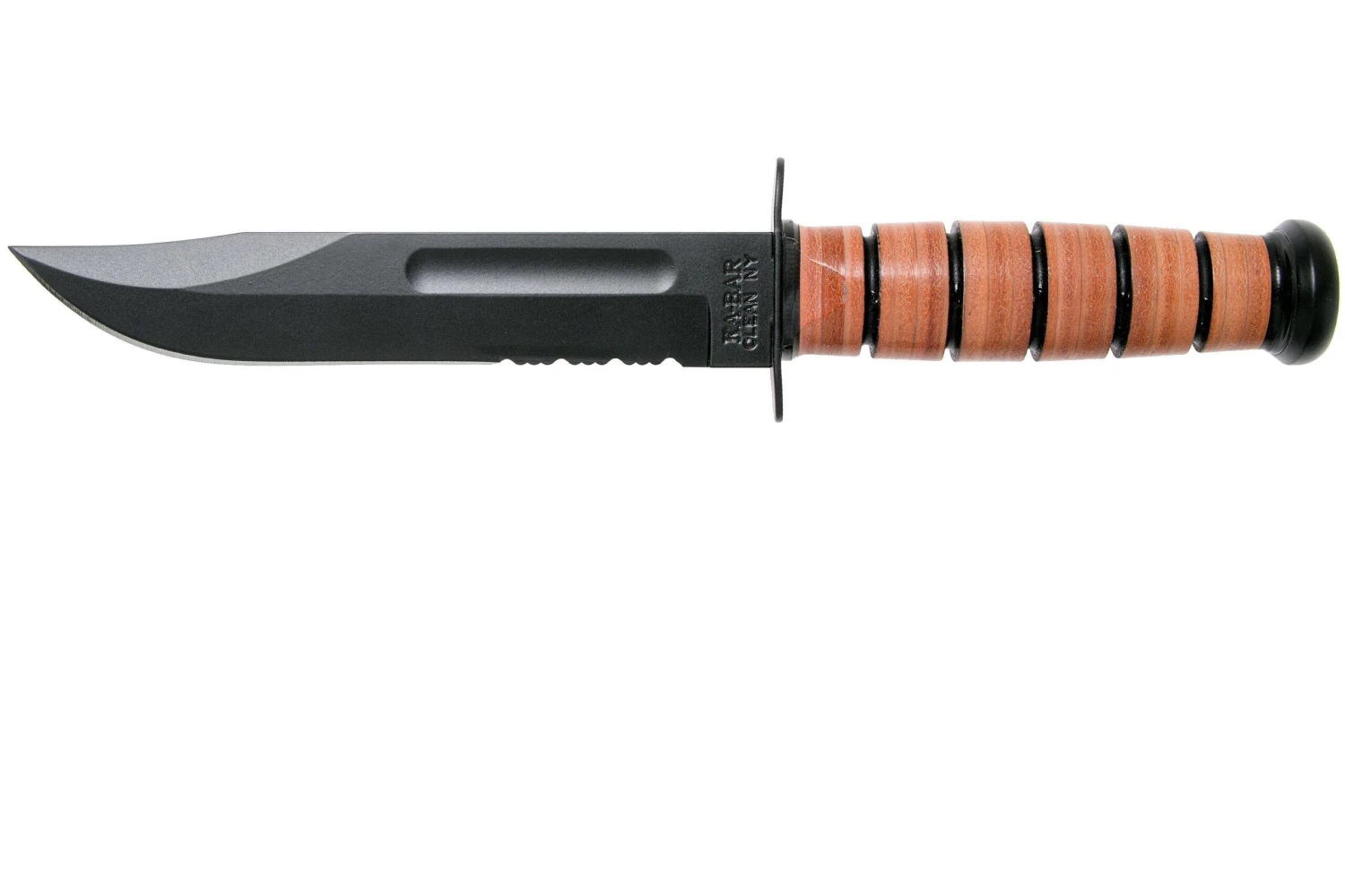 KA-BAR U.S. Army Knife 1219 Couteau à Lame Fixe Partiellement Dentelé, étui En Cuir 1 KA-BAR U.S. Army Knife 1219 Couteau à Lame Fixe Partiellement Dentelé, étui En Cuir