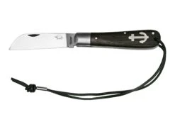 Otter Anchor Knife 172 LB Large Carbon, Smoked Oak, Stainless Anchor, Leather Strap, Couteau De Poche