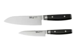 Yaxell Ran 36056, Set De Couteaux 3 Pièces, Santoku 16,5 Cm, Couteau Universel 12 Cm Et Aiguiseur à Couteaux